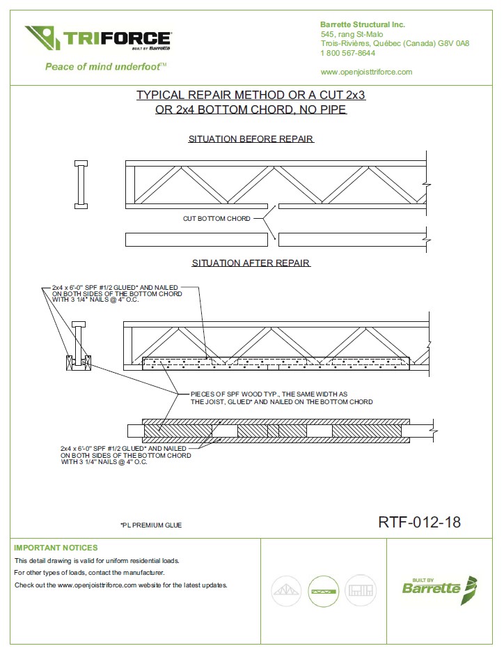 Repair detail for cut bottom chord